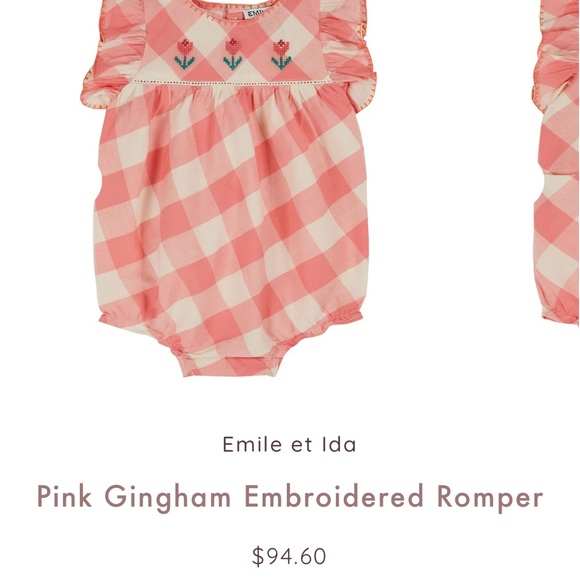 Emile et Ida Other - Emile et Ida tulip pink gingham romper 6M